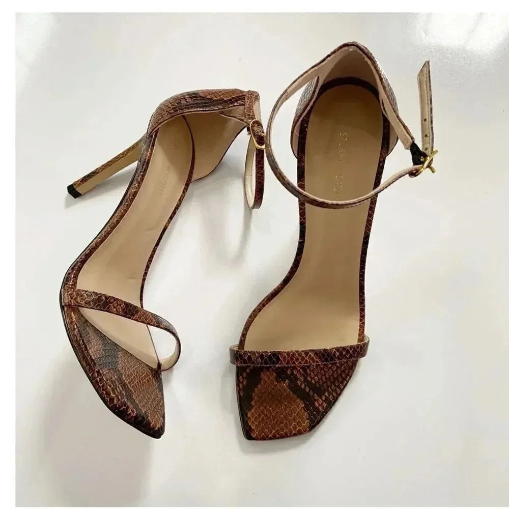NEW Stuart Weitzman Amelina 95 Strappy Heeled Snake Sandal size 8.5